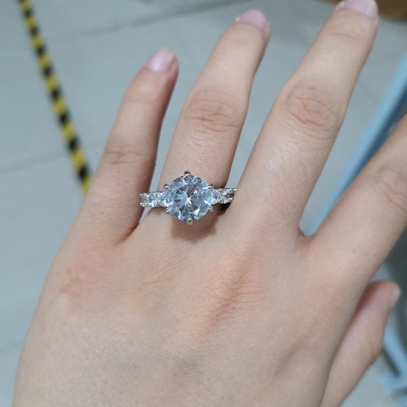 🎀 Luxury Large Round Gemstone Anillos Bling Bling Zircon Rings for Women, PD190 - Picture 4 of 8